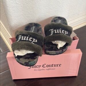 Juicy Couture JC Siren Slippers Faux Fur Camo Bling NIB Size 10